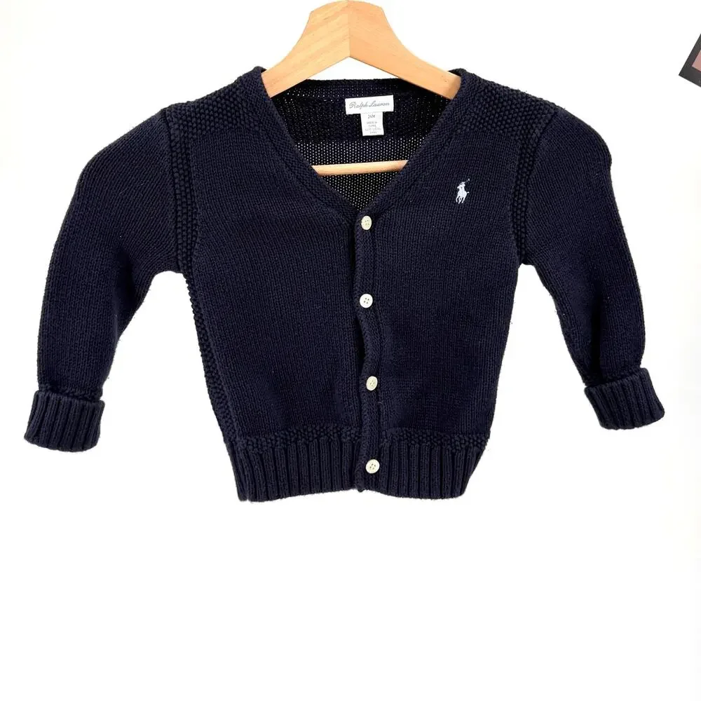 Ralph Lauren Navy Blue Baby Knit 100% Cotton Cardigan Sweater